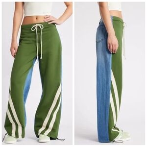 Austin Landing Wide-Leg Athletic Pants | 1 | Indigo Green / Light Wash | NWT